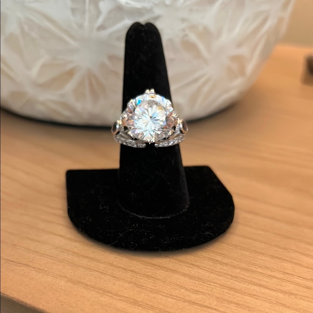 Stunning with Large CZ Center Stone and Sapphire look  Details Set in 925 Silver